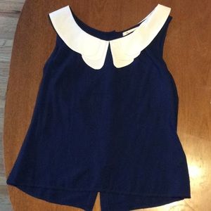 Navy Peter Pan collard top